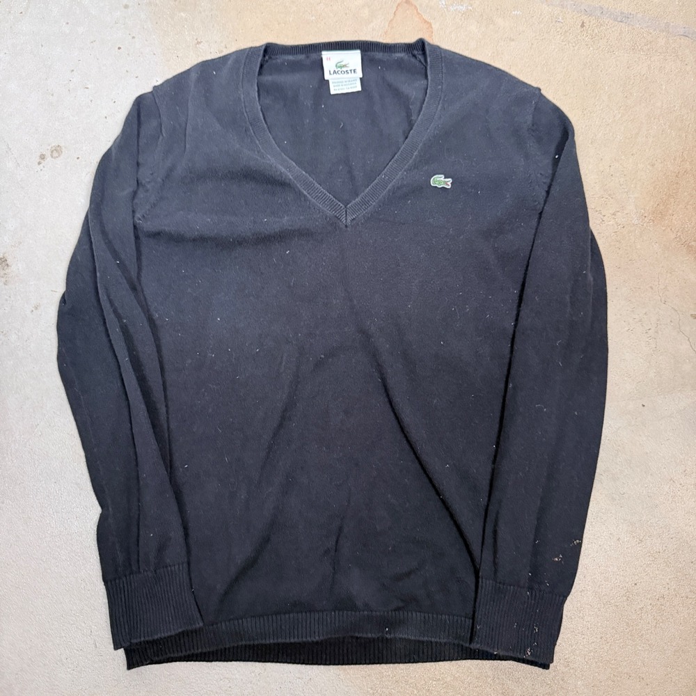 Lacoste Mens Black V Neck Long Sleeve Sweater‎ Size SMALL